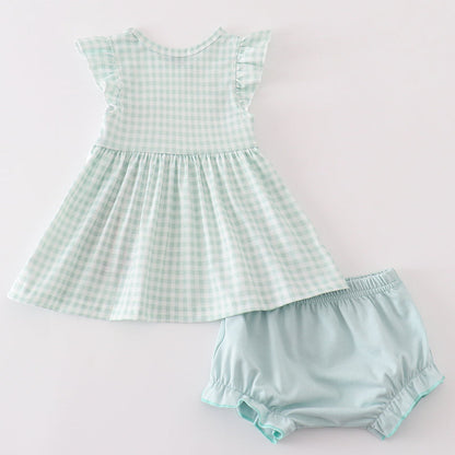 He is Risen Embroidered Gingham Girl Bloomers Set