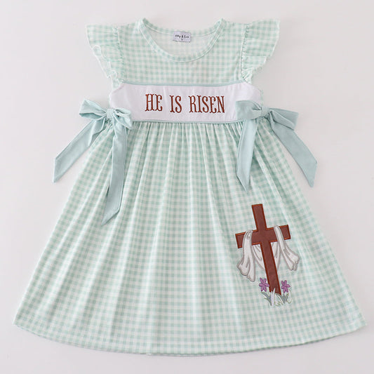 He is Risen Embroidered Gingham Dress