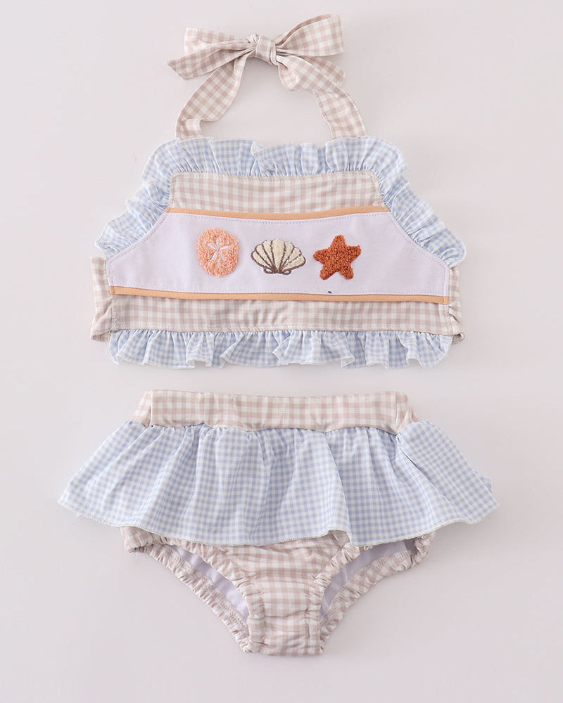 Khaki French Knot Sea Shells 2pc Girl Swimsuit