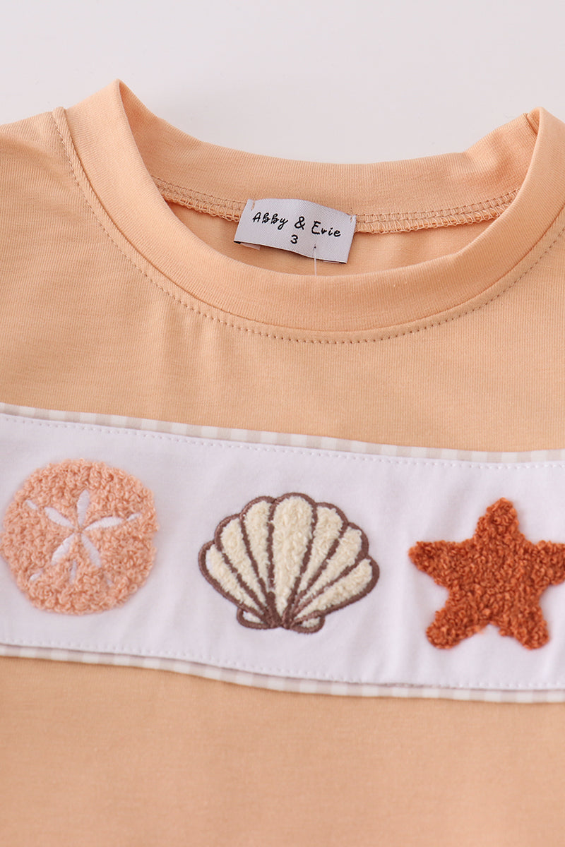 Khaki French Knot Sea Shells Boy Shorts Set