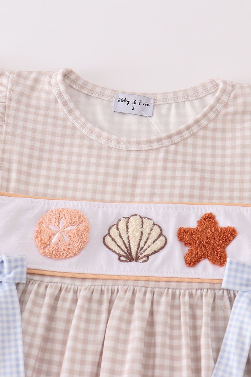 Khaki French Knot Sea Shells Girl Shorts Set