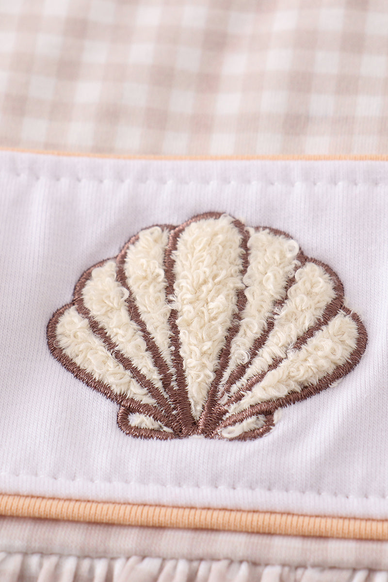 Khaki French Knot Sea Shells Girl Shorts Set