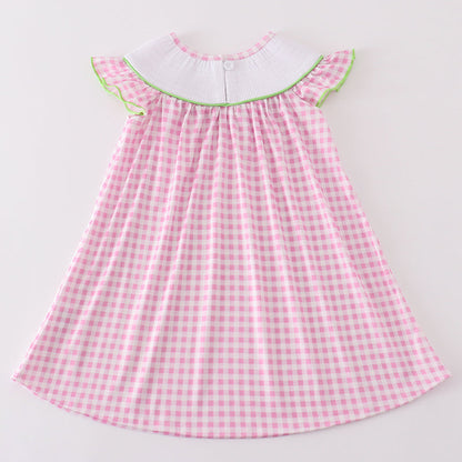 Golf Embroidered Pink Gingham Smocked Dress