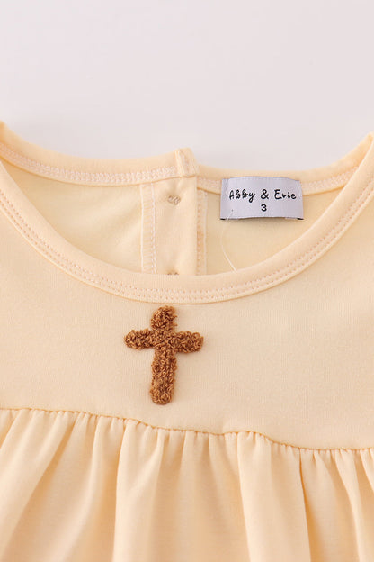 French Knot Cross Beige Dress