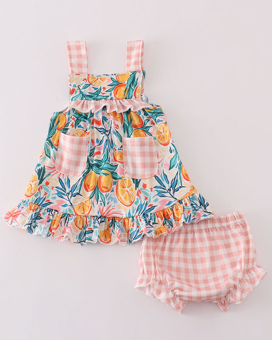 Citrus Bloom Print Girl Bloomers Set