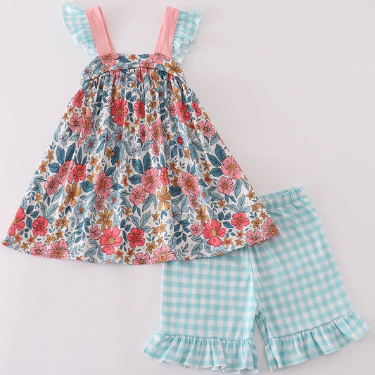 Garden Blossom Print Girl Shorts Set