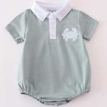 Crab Embroidered Blue Boy Bubble