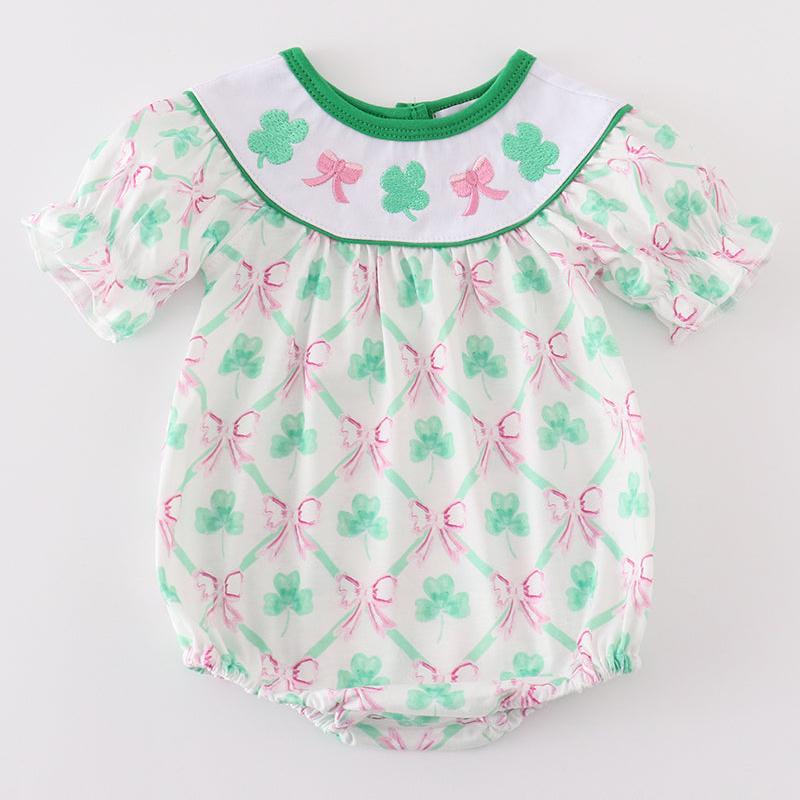 Lucky Clover Bow Embroidered Girl Bubble