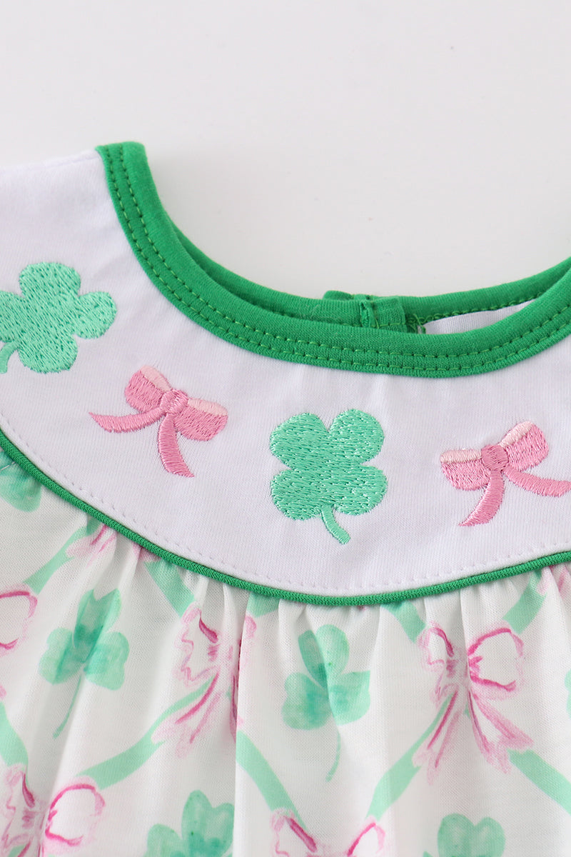 Lucky Clover Bow Embroidered Girl Bubble