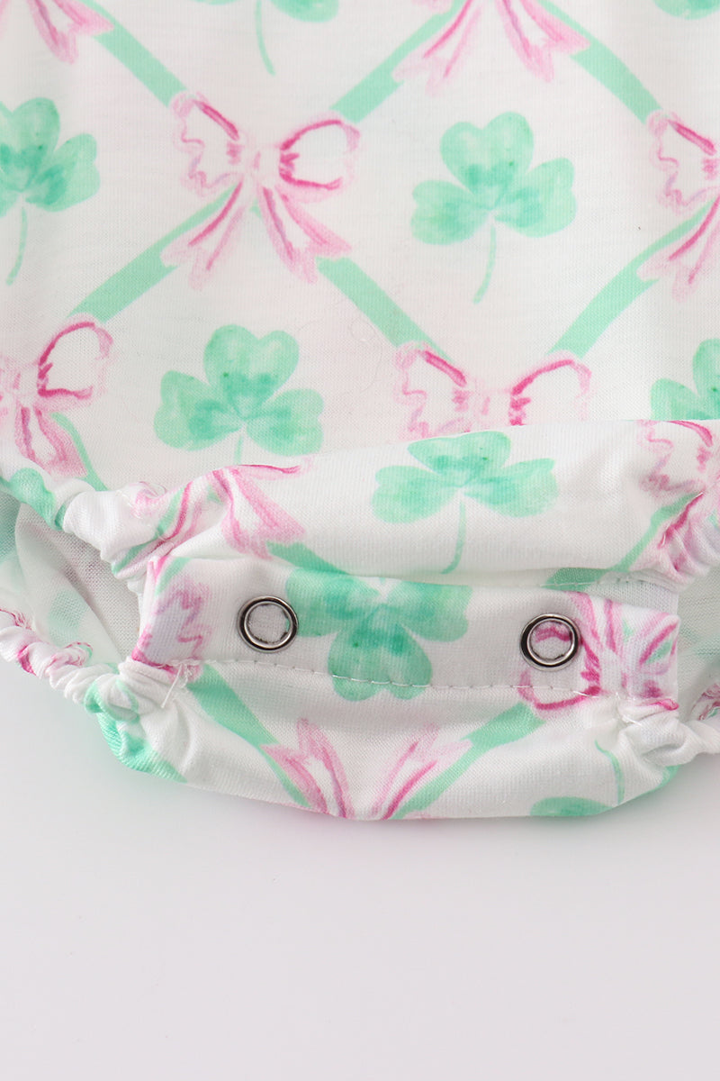 Lucky Clover Bow Embroidered Girl Bubble