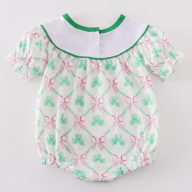 Lucky Clover Bow Embroidered Girl Bubble