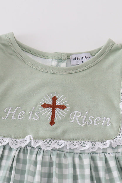 He is Risen Cross Embroidered Sage Dress