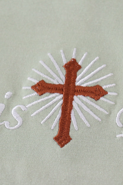 He is Risen Cross Embroidered Sage Boy Set