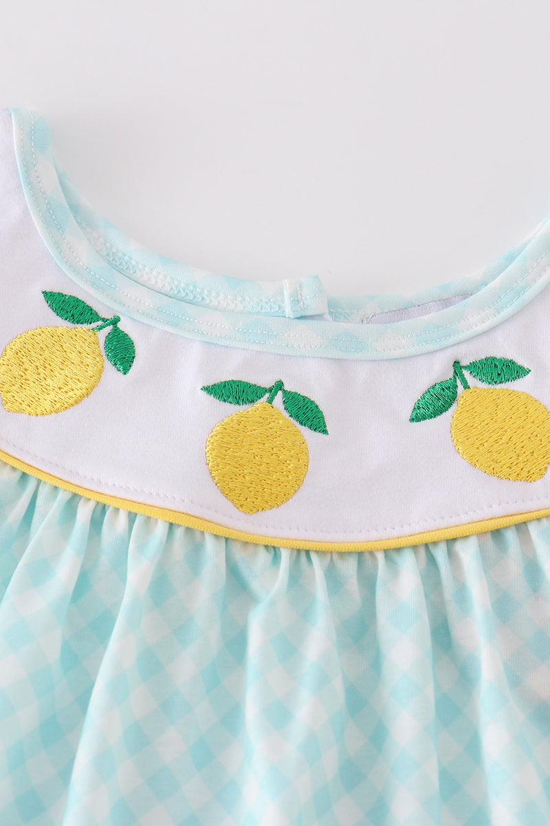 Lemon Embroidered Mint Girl Shorts Set