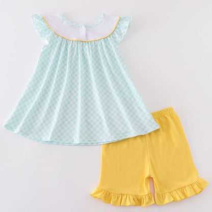 Lemon Embroidered Mint Girl Shorts Set