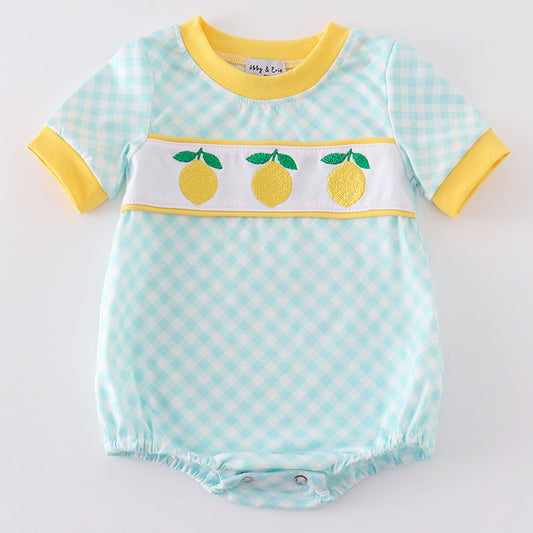 Lemon Embroidered Mint Boy Bubble