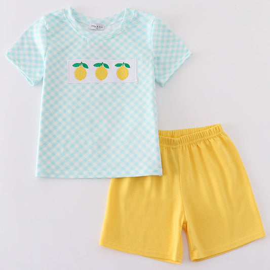 Lemon Embroidered Mint Boy Shorts Set