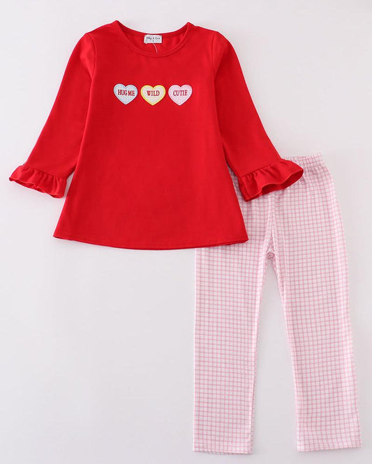 Candy Heart Embroidered Red Girl Set