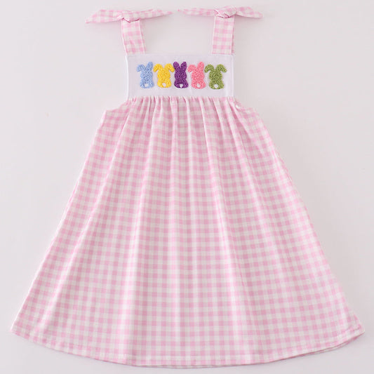 Bunny French Knot Pink Gingham Dress