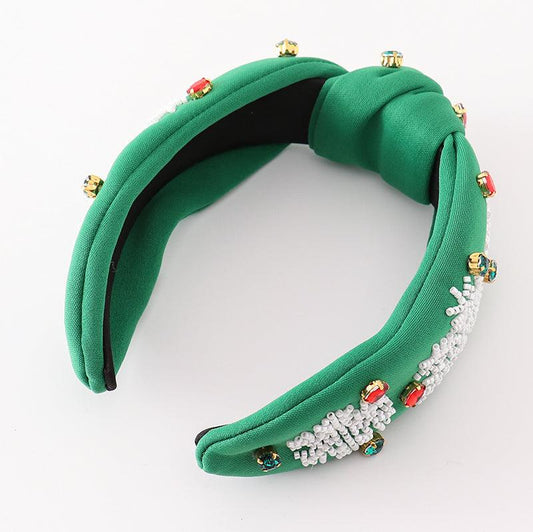 Green Snowflake Embroidered Headband