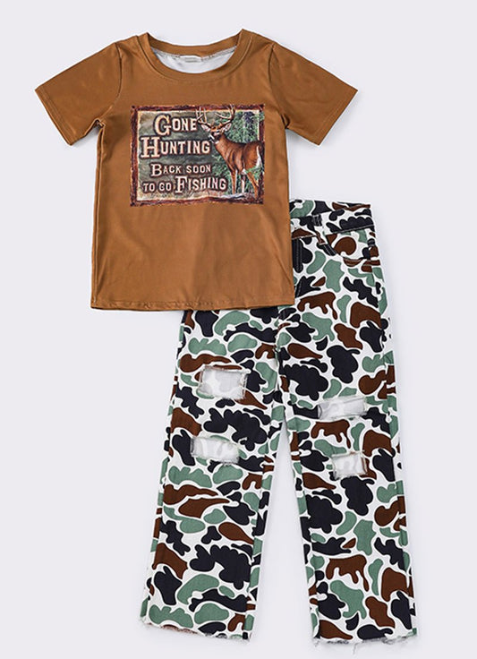 Gone Hunting Print Boy Camouflage Denim Set