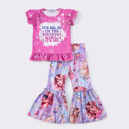 TS Birthday Girl Print Ruffle Girl Set