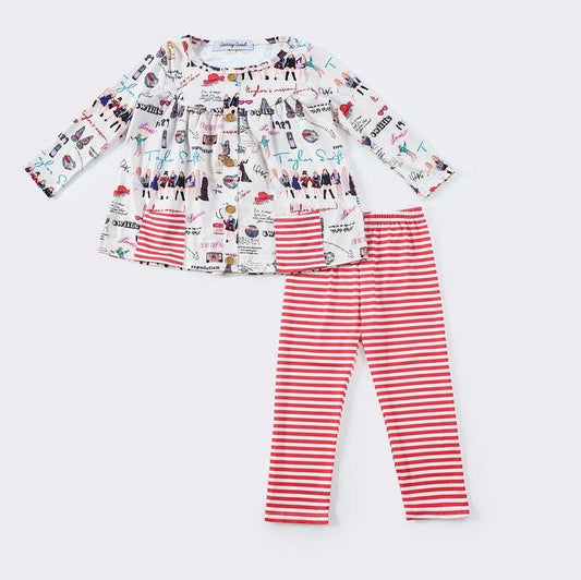 TS Fan Red Stripe Girl Pants Set