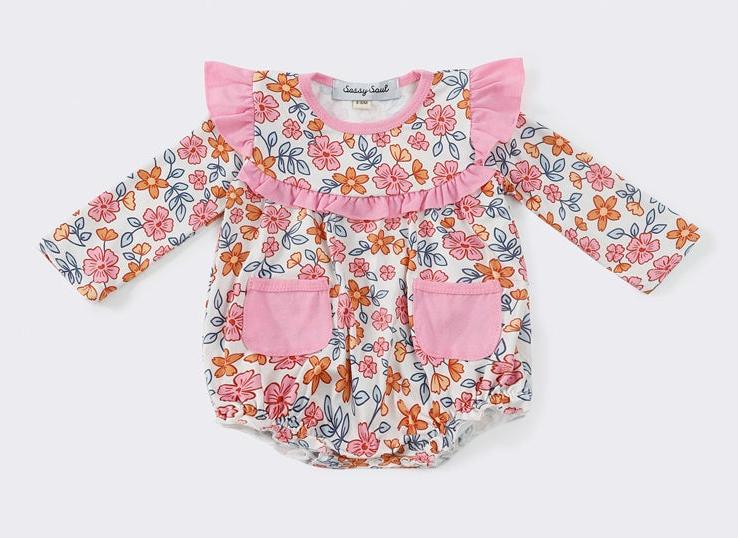 Hannah Pink Floral Pocket Ruffle Bubble