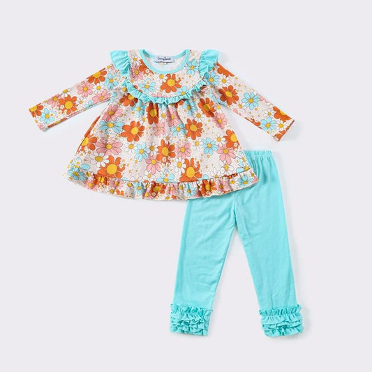 Ansley Orange Floral Ruffle Pants Set