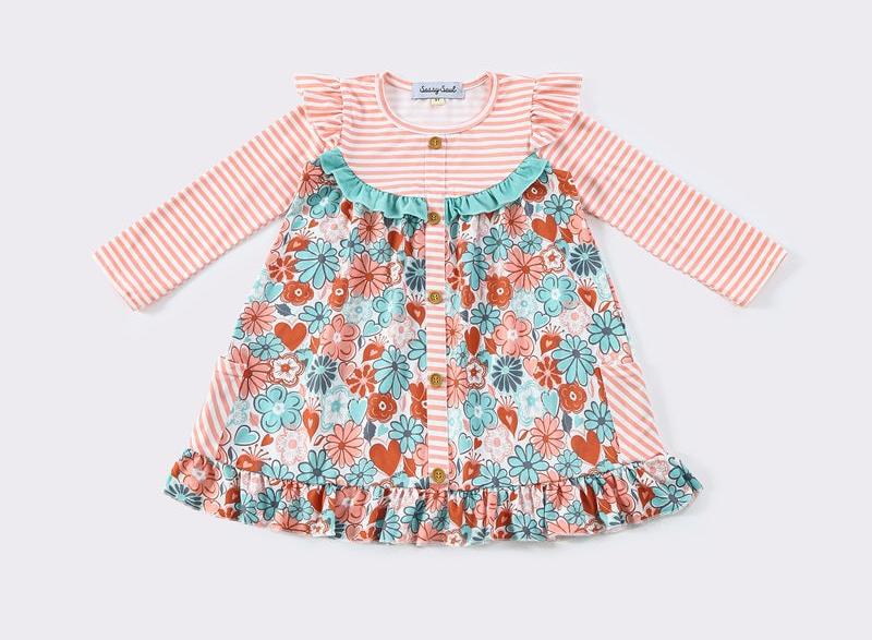 Della Pink Stripe Floral Ruffle Dress