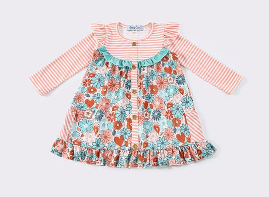 Della Pink Stripe Floral Ruffle Dress