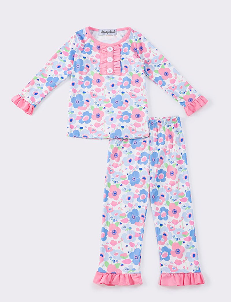 Poppy Pink Floral Ruffle Pajama Set