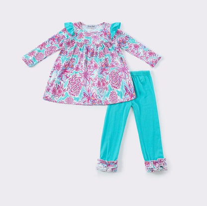 Aubrey Mint Floral Ruffle Set