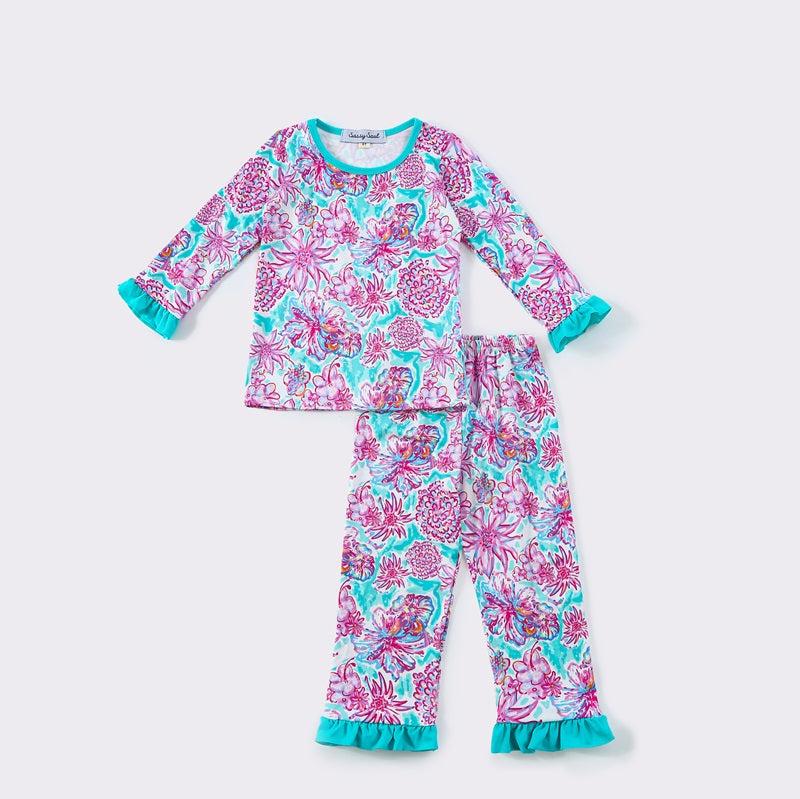 Aubrey Mint Floral Ruffle Pajamas Set