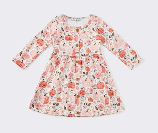 Pink Pumpkin Floral Print Dress