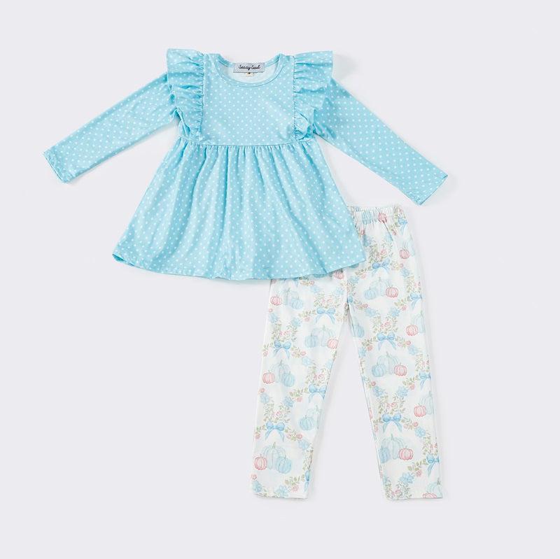 Aqua Bloom Pumpkin Print Ruffle Set