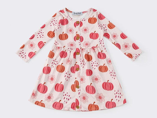 Pink Pumpkin Daze Print Dress