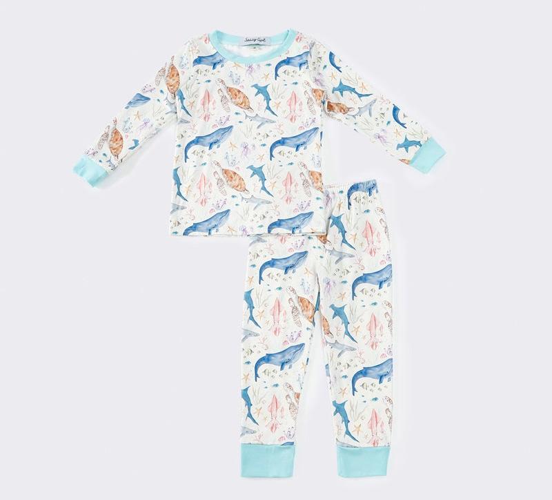 Under the Sea Print Blue Pajamas Set