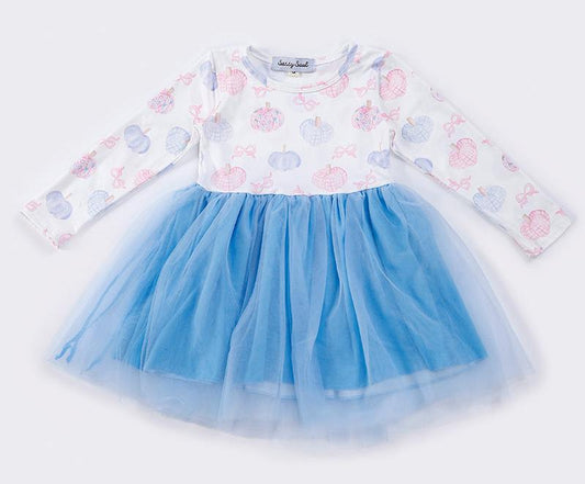 Blue Bloom Pumpkin Print Tutu Dress