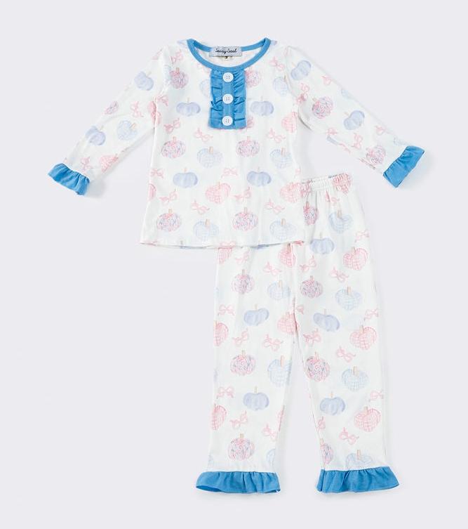 Blue Bloom Pumpkin Print Pajamas Set