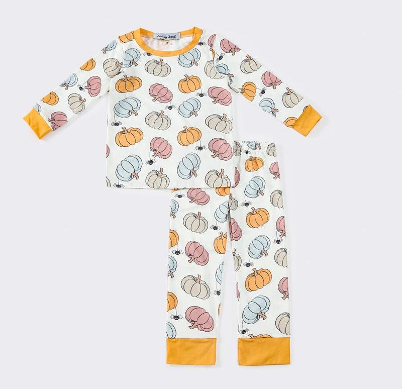 Pumpkin Craze Print Yellow Pajamas Set