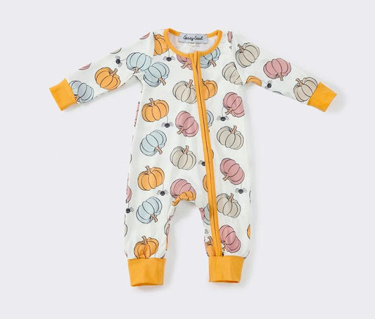 Pumpkin Craze Print Yellow Baby Romper