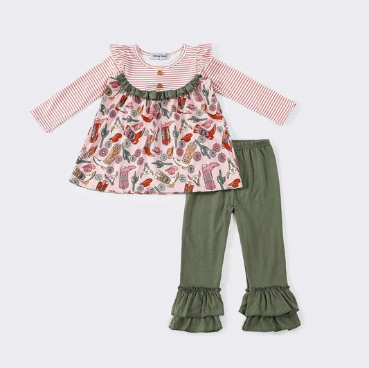 Rosy Western Print Stripe Girl Set