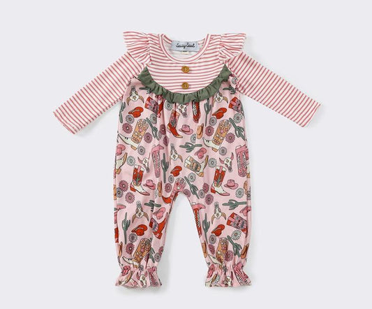 Rosy Western Print Stripe Girl Romper