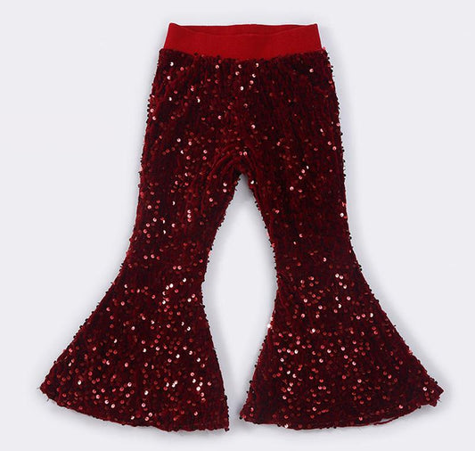 Sequin Bell Bottoms - Burgundy