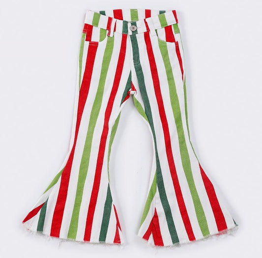 Striped Bell Bottom Jeans - Multicolored