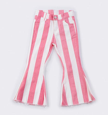 Striped Denim Bell Bottoms - Pink