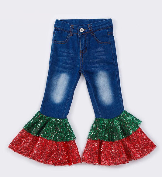 Double Layered Christmas Sequin Denim Jeans