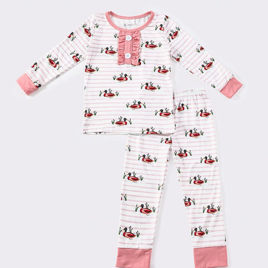 Duck Print Pink Bamboo Girl Pajamas Set