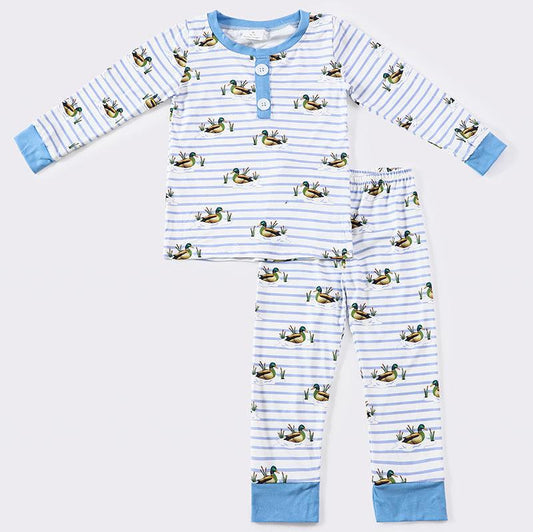 Duck Print Blue Bamboo Boy Pajamas Set